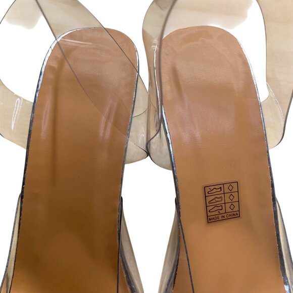 Women’s Clear Transparent Heels Rhinestone Embellished Slingback Pumps Size 40 - Picture 6 of 10